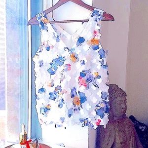 Sheer Spring Floral Appliqué Blouse